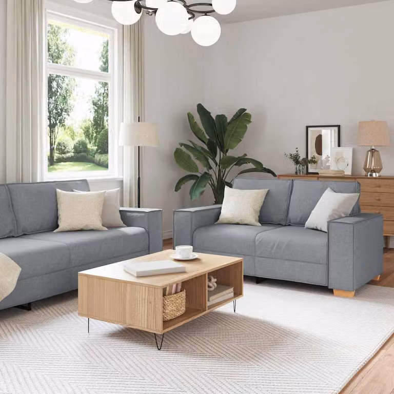 Set di divani vidaXL 3 pezzi grigio con design minimalista e tessuto imbottito per soggiorno