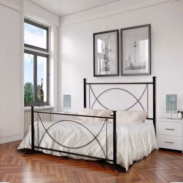 Letto in ferro una piazza e mezza con pediera Nero LAGUNA 126x208x h117 cm
