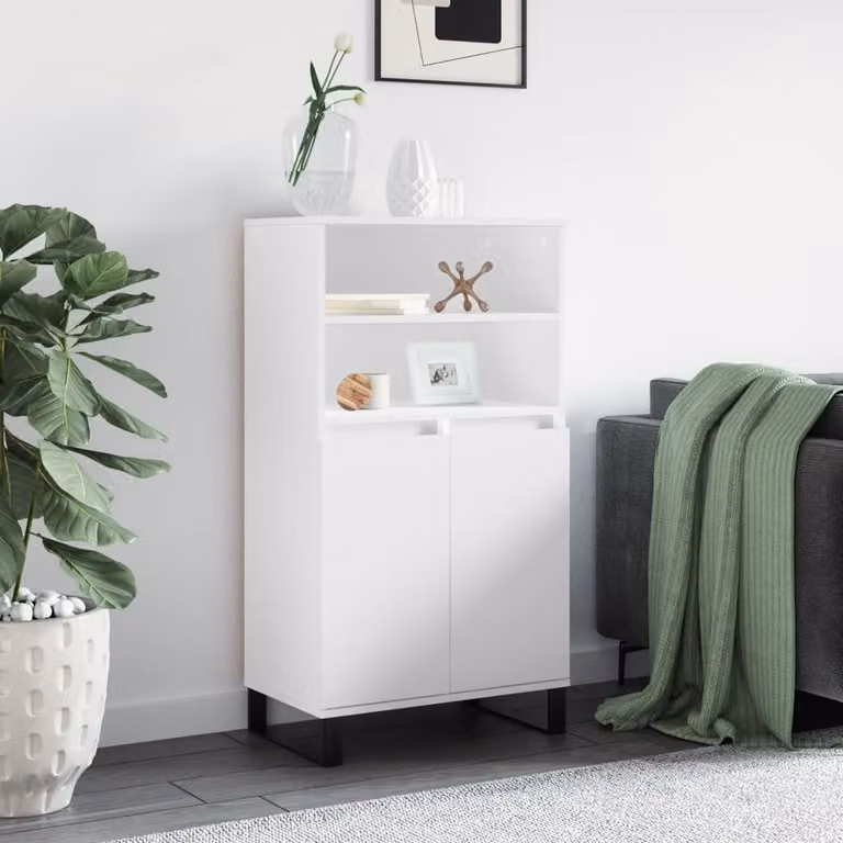 Credenza Alta vidaXL Bianca con Ante a Battente e Ripiani Interni in Stile Industrial L/P/H: 60 x 36 x 110 cm