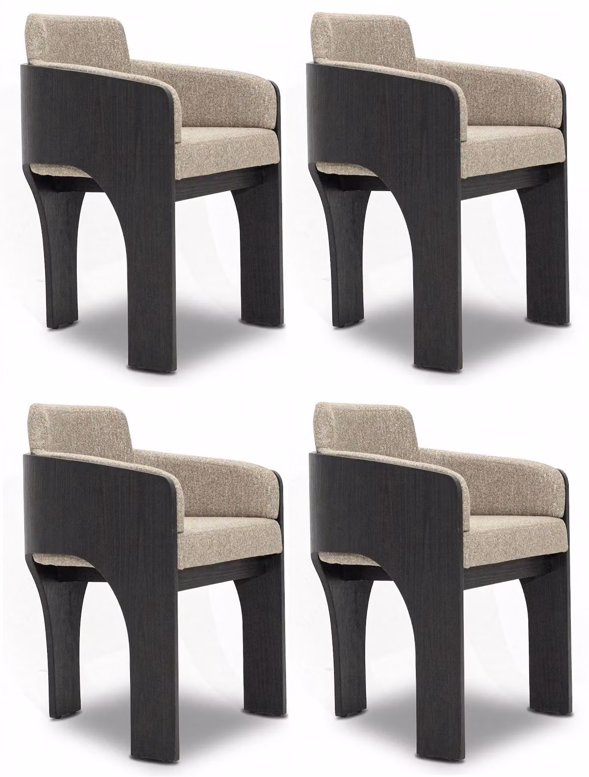 Sedie, design beige, rivestimento in tessuto, struttura in legno, colore nero. Armonioso, caratteristico, elegante