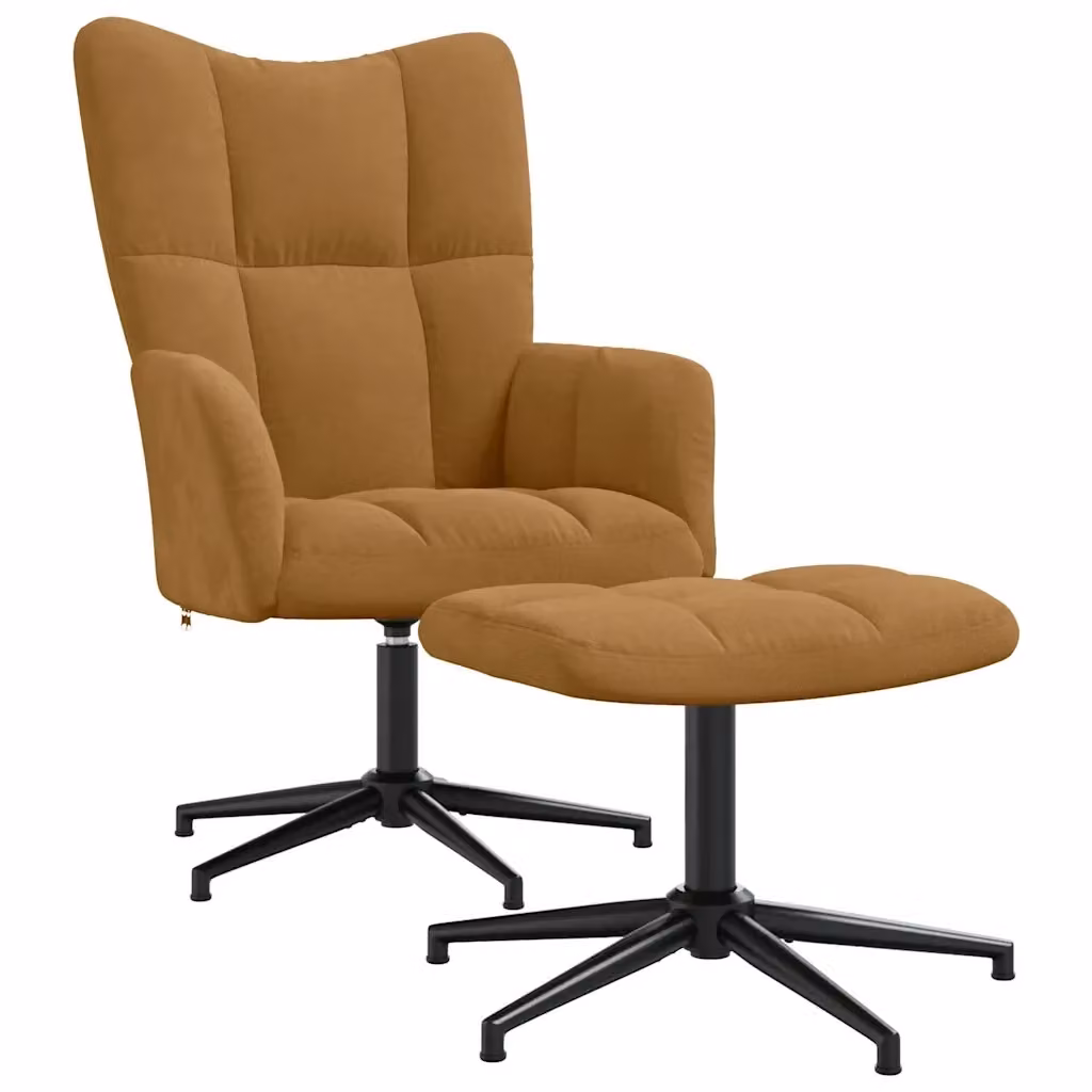 Poltrona Relax con Poggiapiedi vidaXL in Velluto Marrone con Struttura in Metallo e Seduta in Schiuma, Girevole a 360 Gradi e Design Moderno – 2