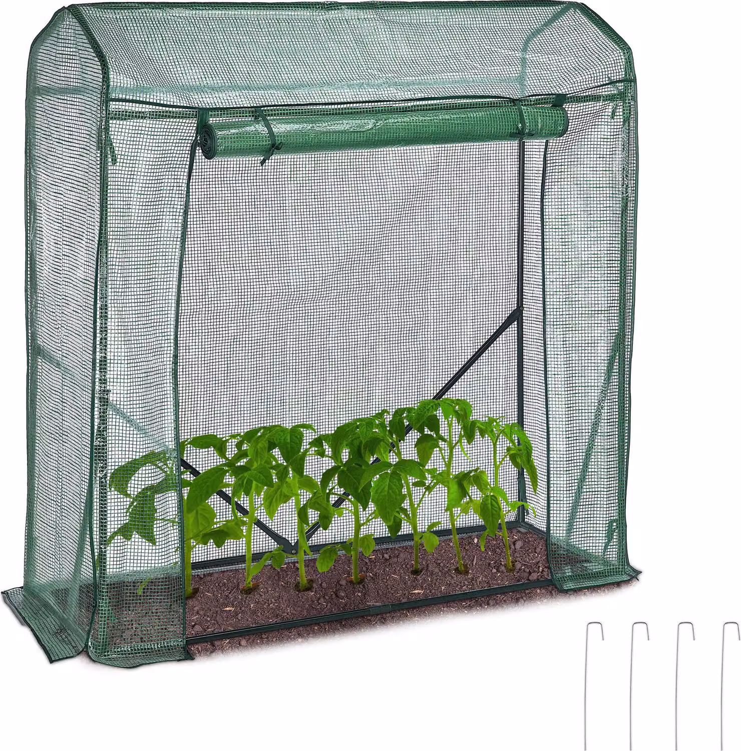 Serra per pomodori Relaxdays, dimensioni: 154 x 152 x 50 cm, struttura in ferro e rete in PE, robusta serra da giardino in plastica, verde
