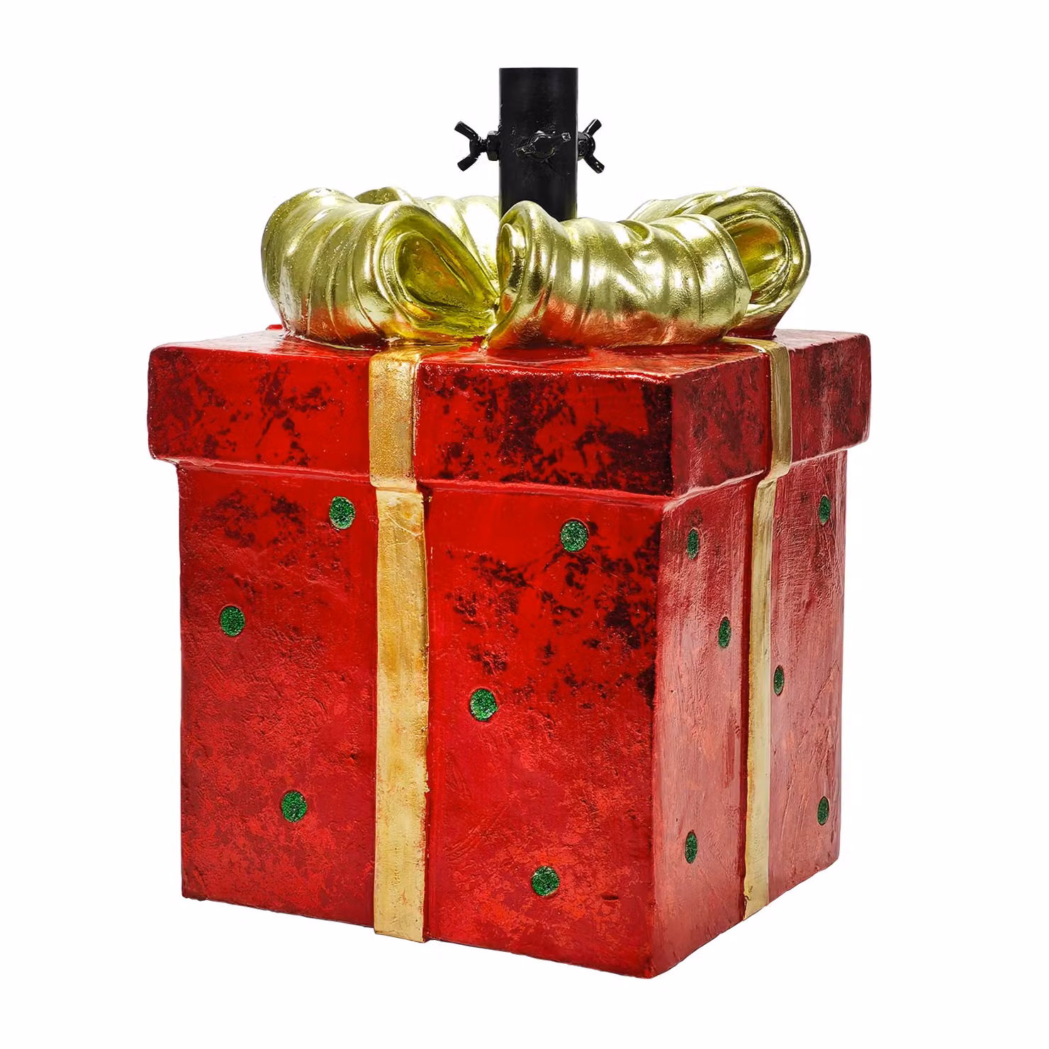 Base per albero di Natale a forma di pacco regalo VESTIAMO CASA, colore rosso e nero, H 42,5 x L 41,5 x P 31 cm – 1