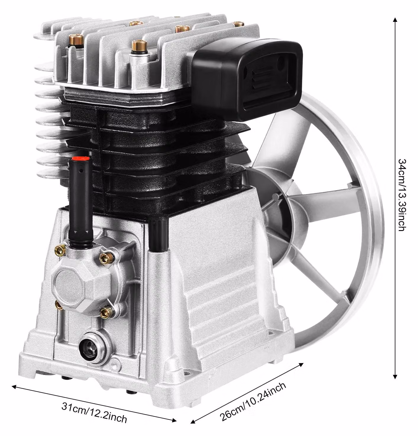Testa pompa per compressore d'aria - Unità compressore da 3 HP - 250 l/min, 0,8 MPa - Cilindro a doppio pistone, a singola fase - Adatto per auto e utensili pneumatici - Trasparente