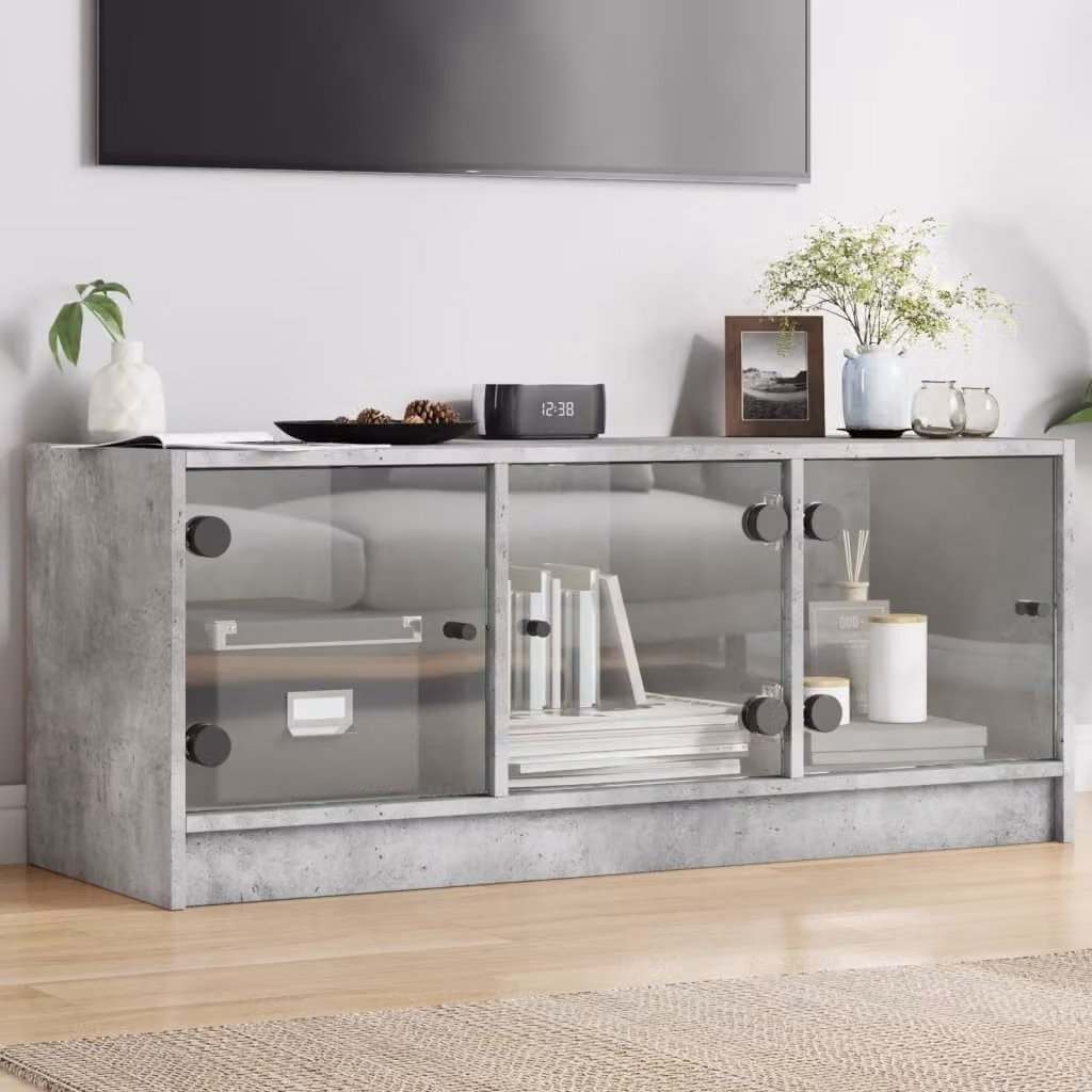 Mobile Porta TV vidaXL con Ante in Vetro e Legno, Grigio, L 102 cm x P 37 cm x H 42 cm