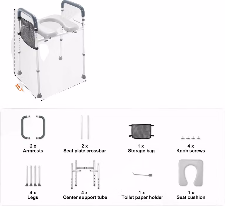 Sedile WC rialzato, regolabile in 7 posizioni, comodo rivestimento imbottito, 350 libbre
