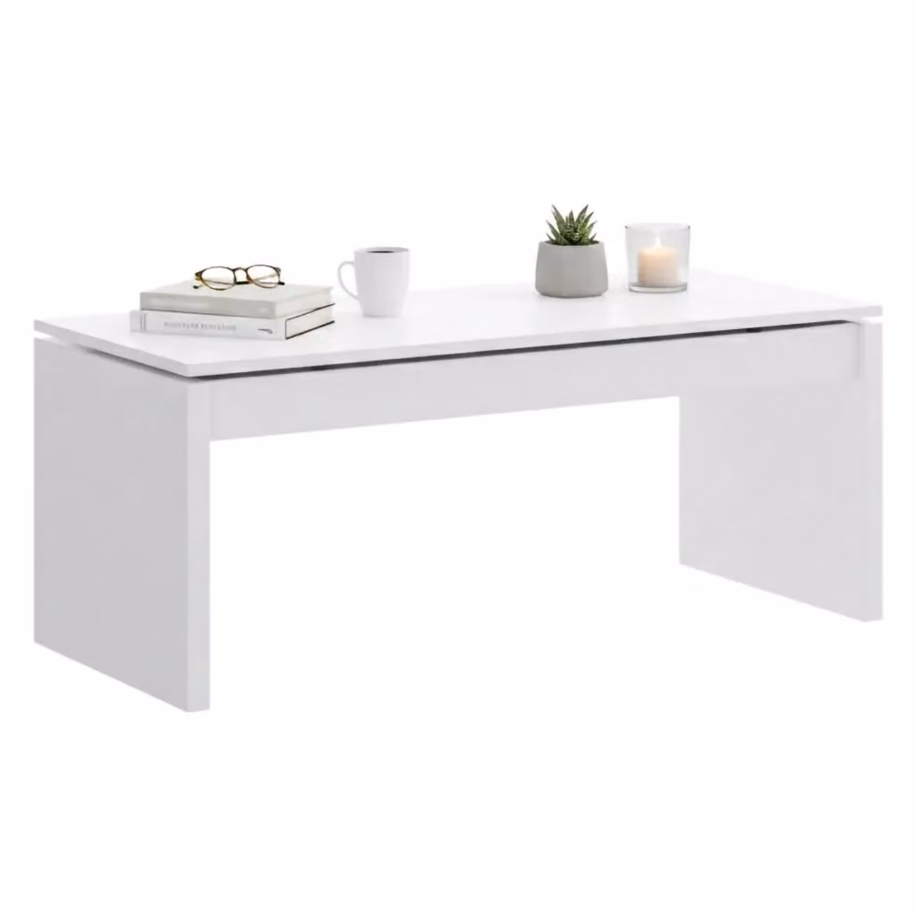Tavolino da salotto Audi bianco con vano portaoggetti e piano elevabile L: 102 cm, H: 43 cm, P: 50 cm – 2
