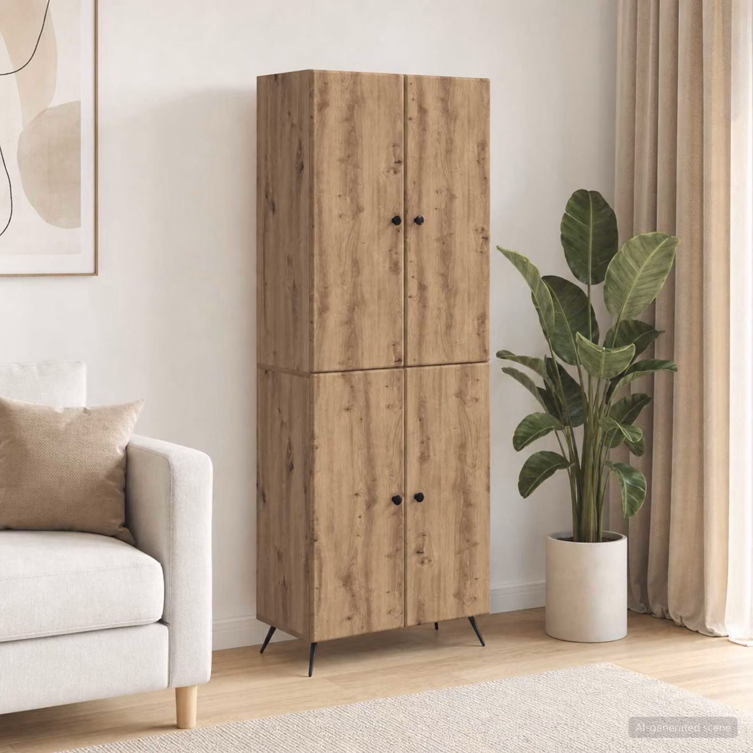 Set di 2 armadi vidaXL in legno ingegnerizzato e MDF color rovere, design minimalista con ante a battente