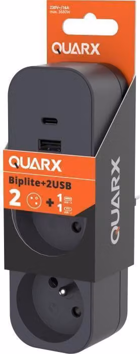 Adattatore per presa QUARX 2P 16A, 2 prese 16A, USB-A e USB-C, 3680W, conforme NF