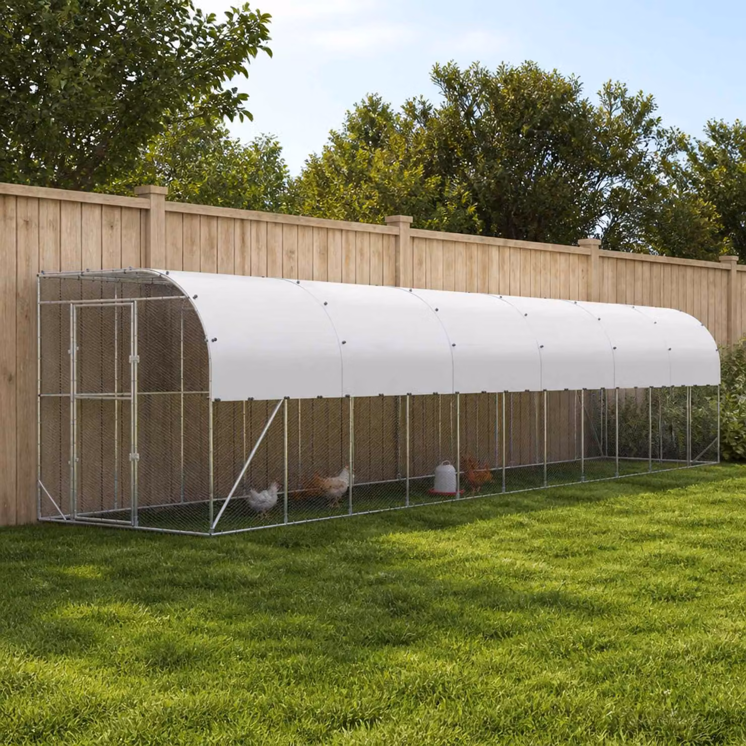 vidaXL Gabbia per Polli Contro il Muro Argento 600 x 150 x 215 cm