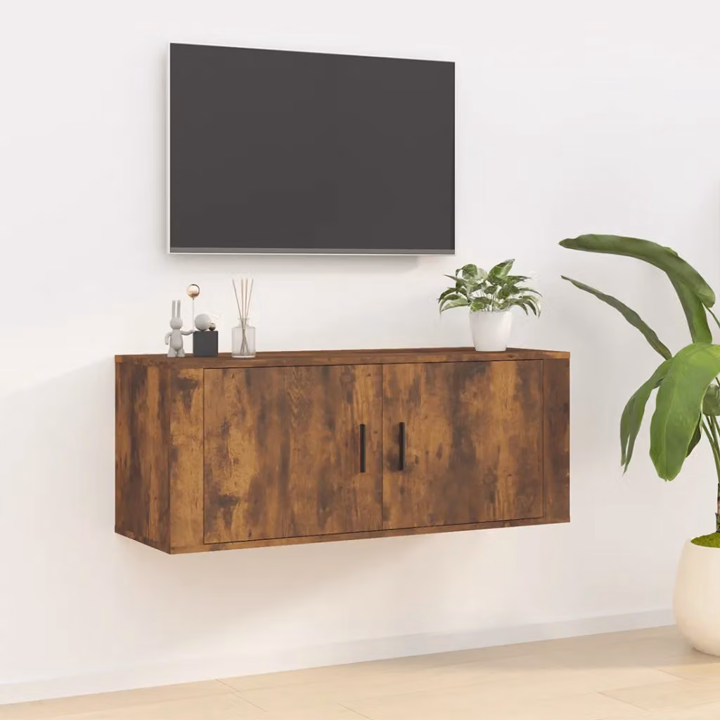 Mobile Porta TV a Parete vidaXL in Rovere Fumo con Compartimenti Media, L 100 cm x P 34,5 cm x H 40 cm