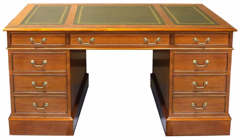 Scrivania Casa Padrino marrone chiaro / verde / oro 140 x 70 x h. 78 cm - Scrivania in legno massiccio in stile inglese - Mobili da ufficio