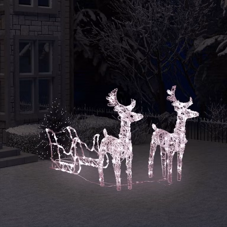 The Living Store Renna e slitta Decorazione natalizia 160 LED 130 cm acrilico