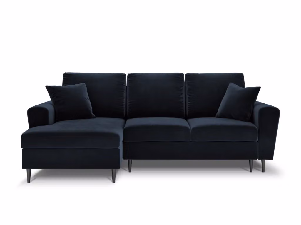 Divano convertibile angolare sinistro con contenitore Kyoto Cosmopolitan Design in velluto blu scuro per 4 persone L: 241 cm, P: 105 cm, H: 88 cm – 2