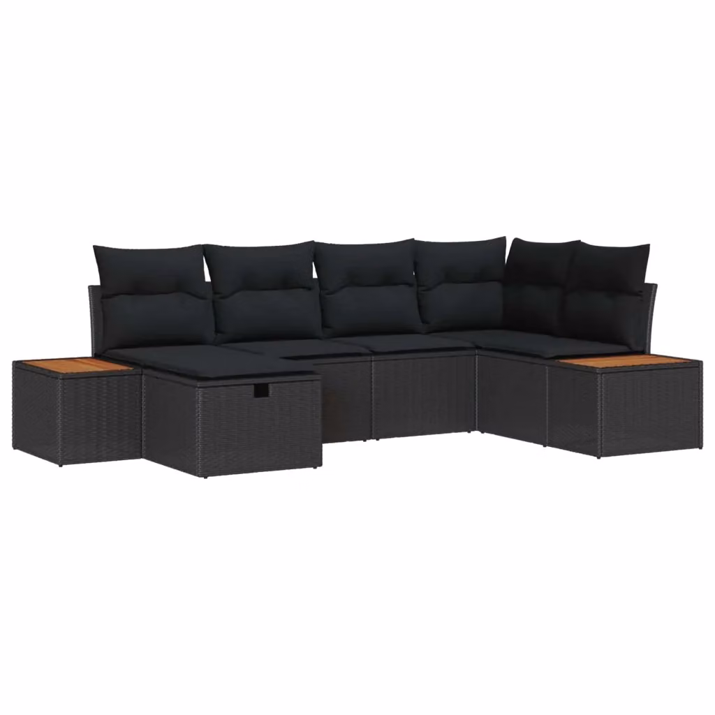 Set Divano da Giardino Moderno vidaXL con Cuscini e Ottoman Nero in Polyrattan e Metallo – 2