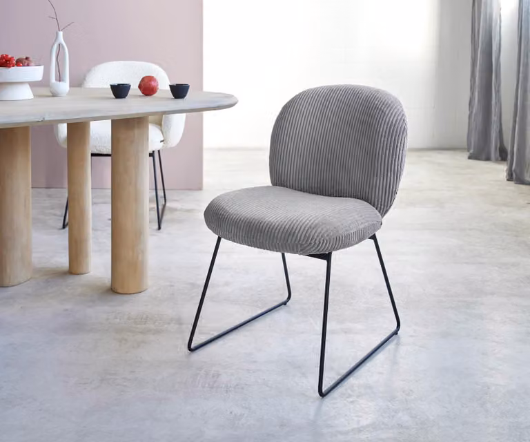 Sedia da pranzo DELIFE Nube-Flex Cord grigio argento Struttura a slitta nera Molle insacchettate