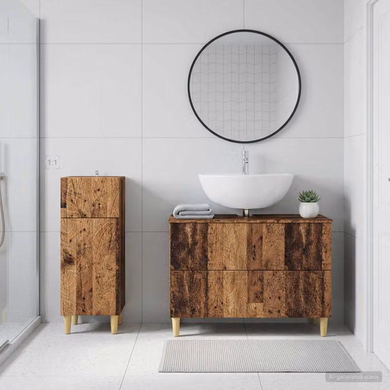 Set di mobili da bagno vidaXL DELFT composto da 2 pezzi in legno marrone antico con base lavabo e mobile laterale freestanding