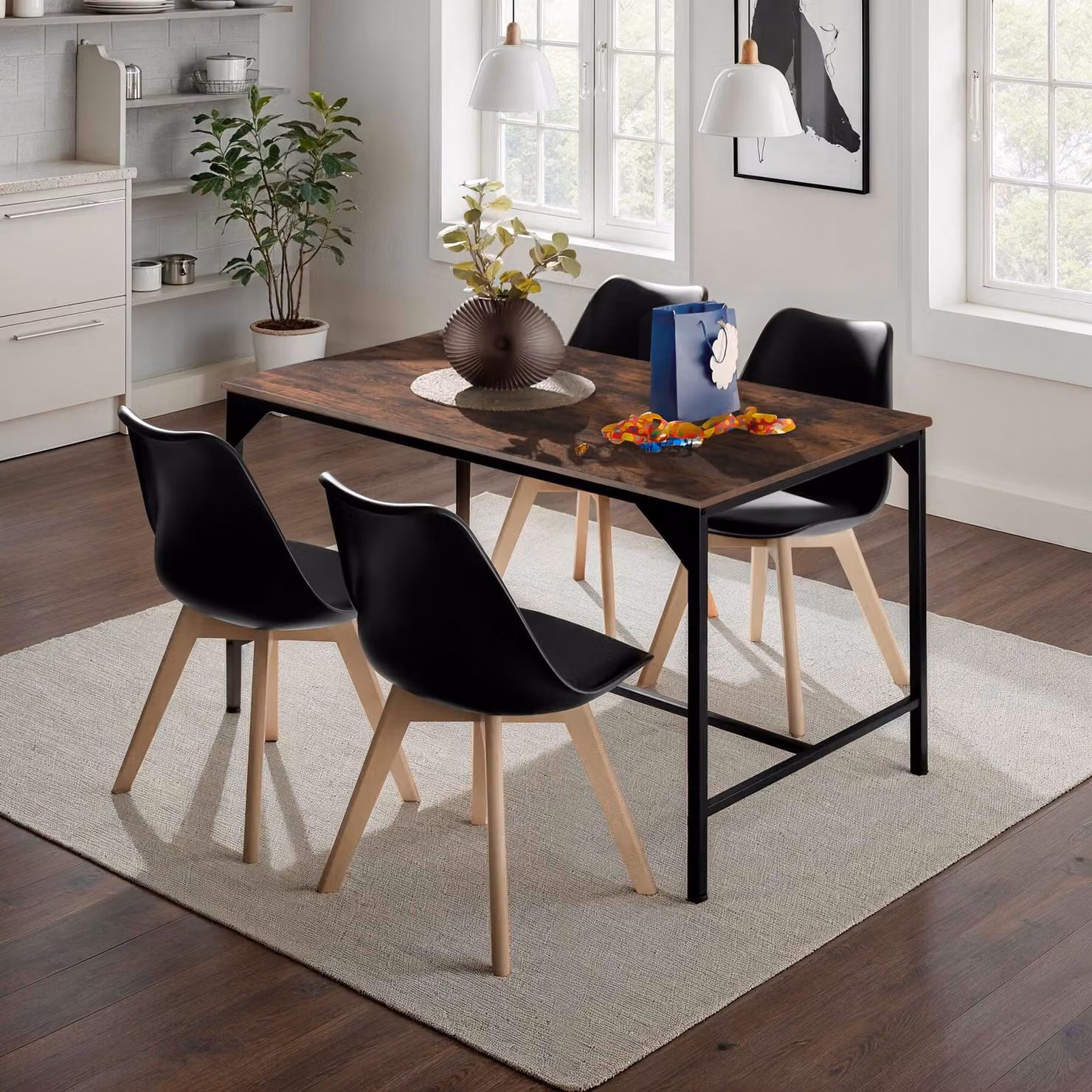Tavolo da pranzo rettangolare TecTake GmbH in stile industriale, colore marrone, L: 150 cm, P: 75 cm, H: 75 cm – 3