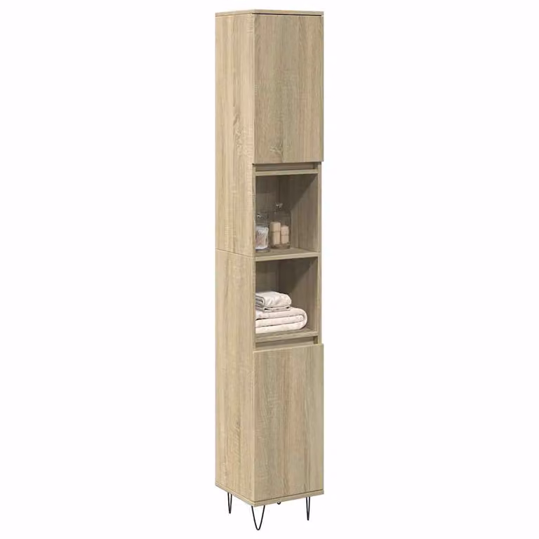 Armadietto da Bagno Moderno vidaXL in Legno Rovere, Colore Marrone e Beige, L 30 cm x P 30 cm x H 190 cm