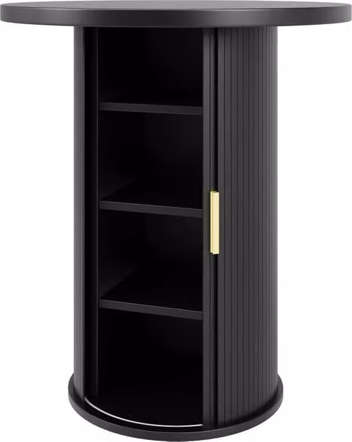 Tavolo bar rotondo con armadietto a 4 ripiani e anta scorrevole; piano in MDF; per soggiorno e zona bar 60×60×91.6 cm