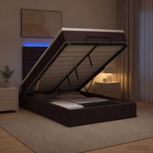 Letto Ottomano con Materasso e Illuminazione LED vidaXL, L/P: 120 x 200 cm, Marrone e Bianco