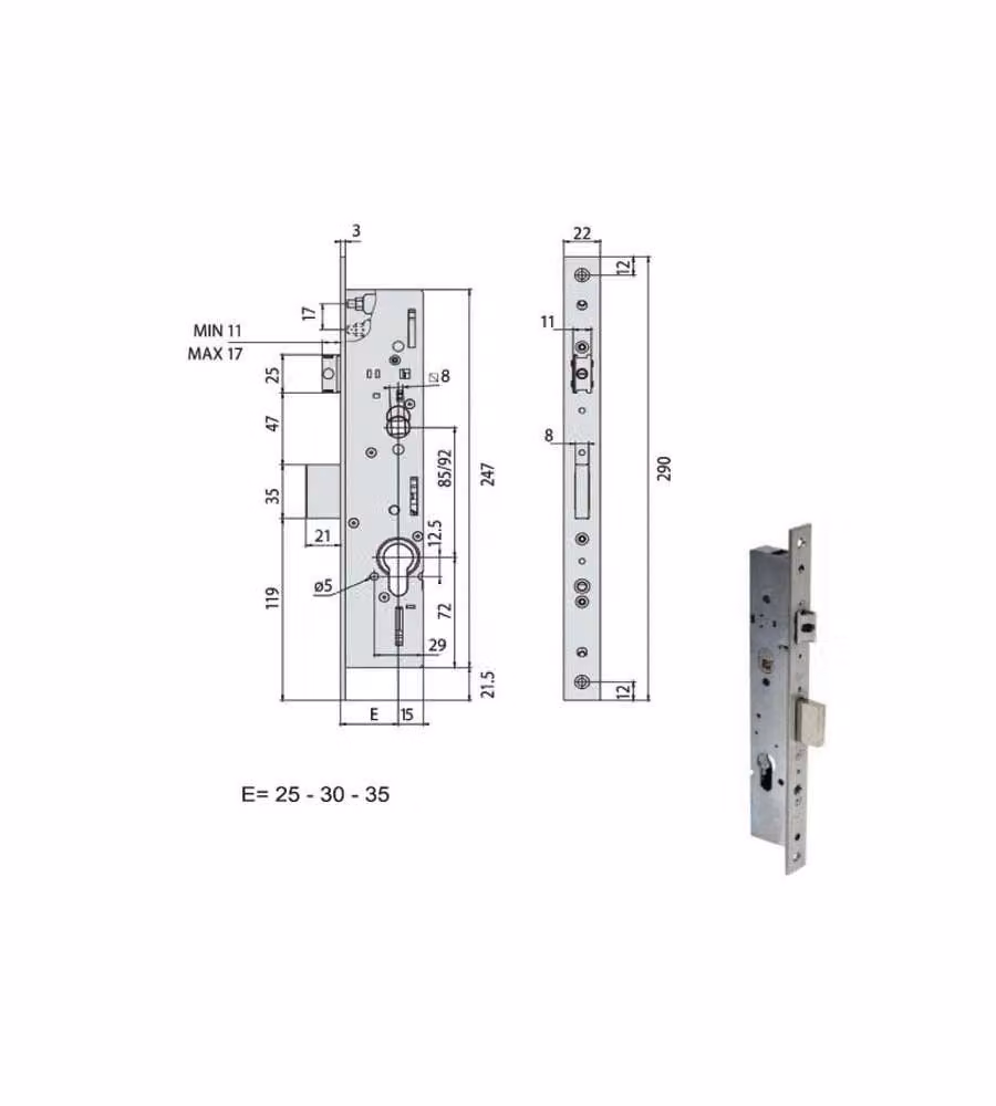 Serratura Infilare Montanti per Alluminio 49225-35-0 Cisa