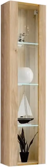 Vetrina FLY 1 porta in vetro - Colore rovere chiaro - LED