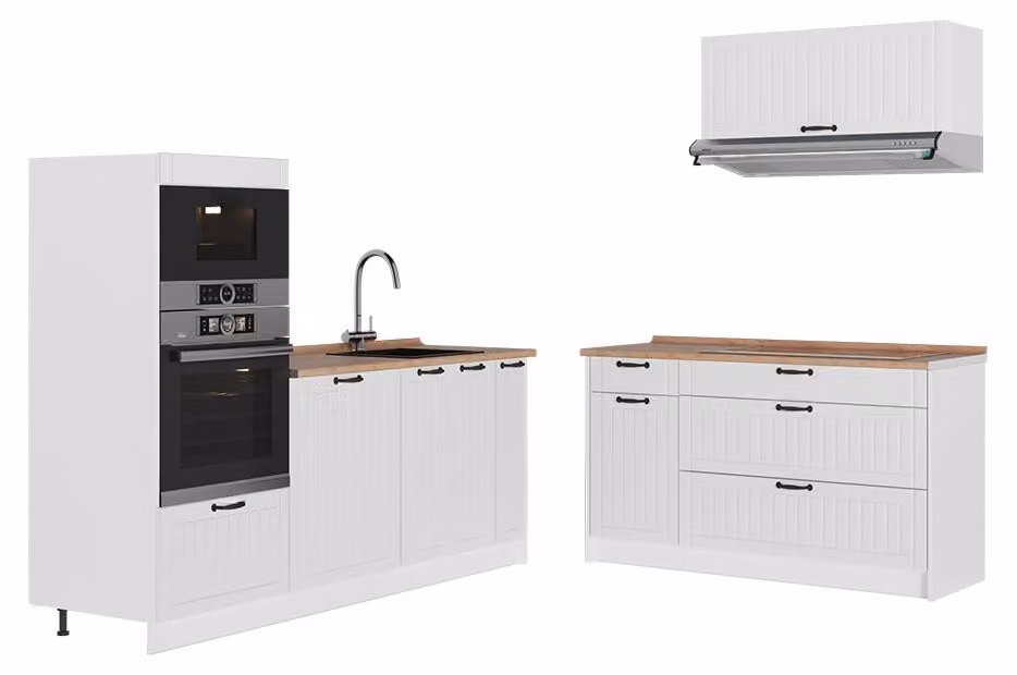 Cucina Vicco Fame-Line Bianco rustico/Bianco 340 cm, PL Rovere, Model 63946