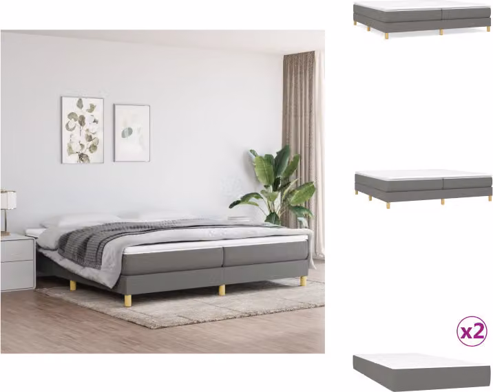 vidaXL Letto a molle con materasso grigio scuro 200x200 cm in tessuto - Letti & strutture letto