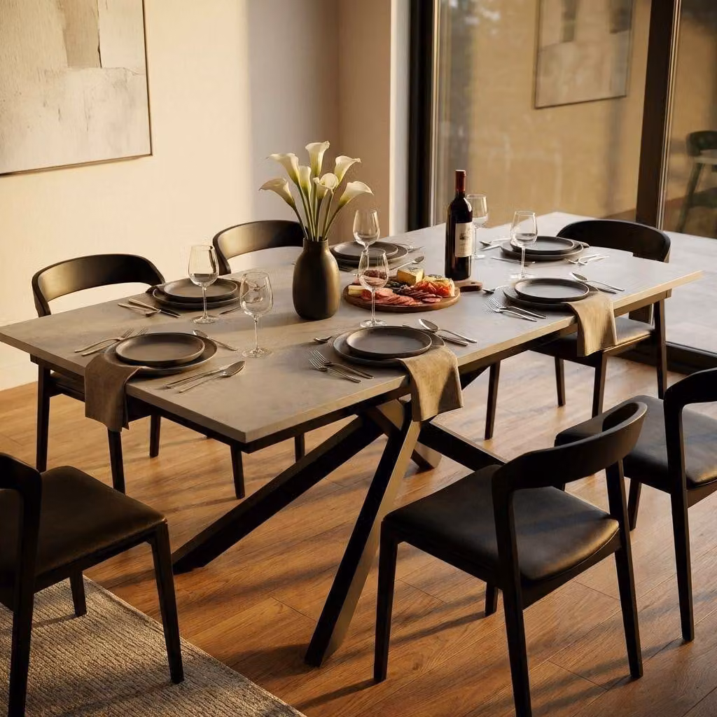 Milani Home - tavolo da pranzo allungabile 120-160 x 80 x 77 cm, cemento, metallo