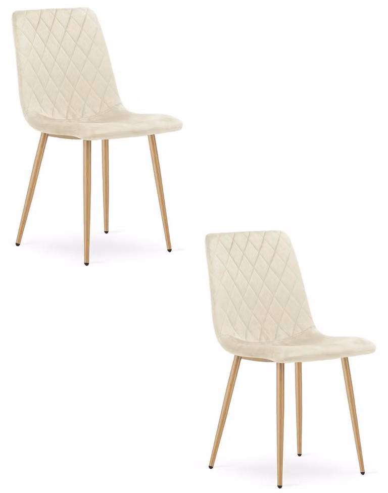 Set di 2 sedie Turin in velluto beige con gambe effetto legno