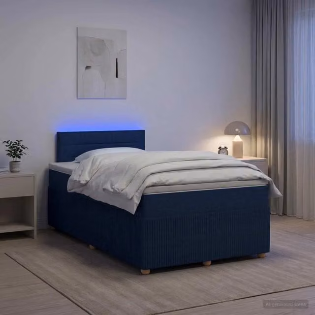 Letto box spring ibrido vidaXL con materasso a molle insacchettate e base contenitore, colore blu e bianco, L/P: 120 x 200 cm – 1