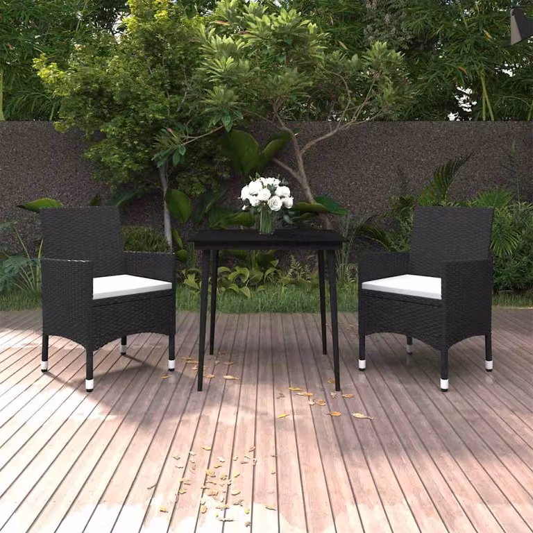 Set da pranzo da giardino moderno vidaXL in rattan e metallo con piano in vetro, disponibile in bianco o nero