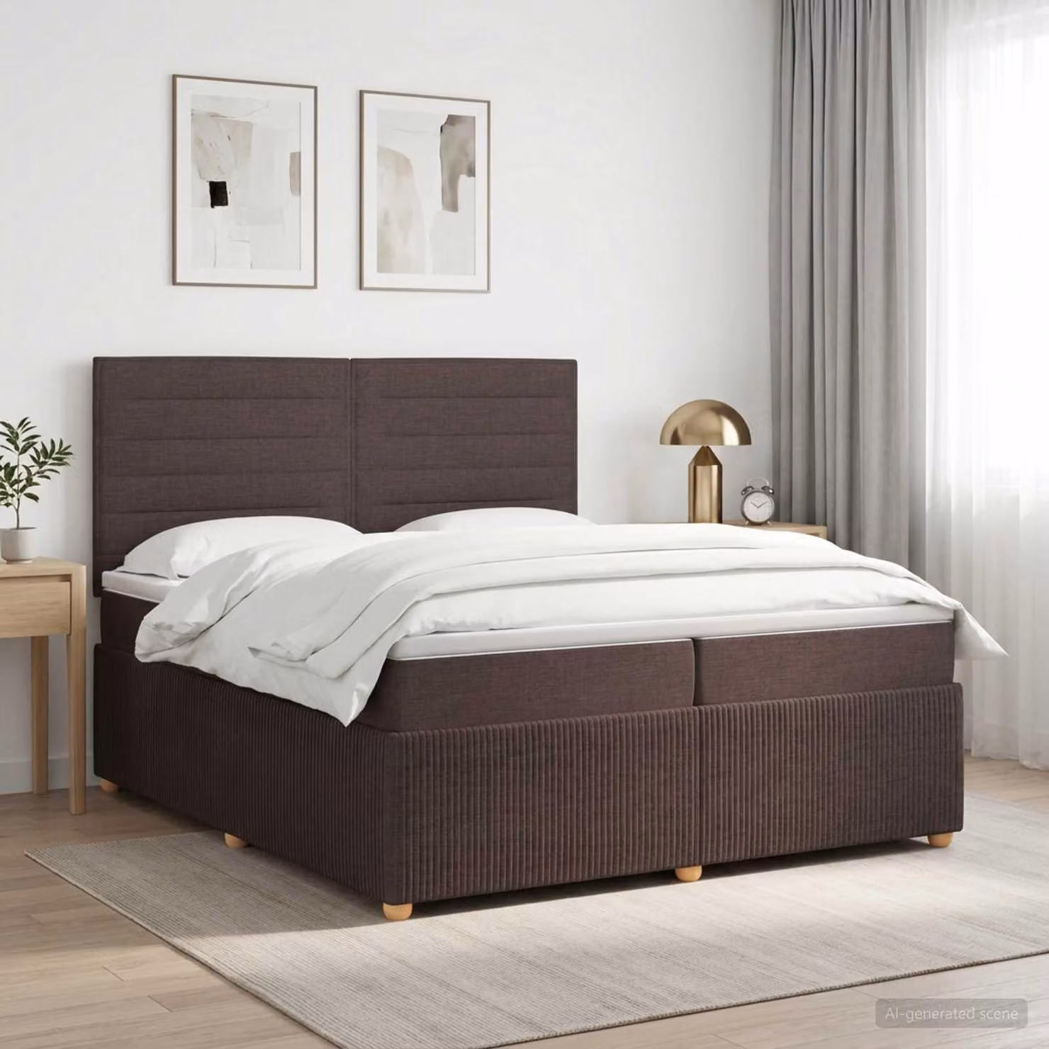Maison Exclusive - Letto boxspring con materasso marrone scuro 200 x 200 cm Tessuto