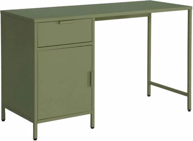 Scrivania per bambini in acciaio laminato, 1 cassetto, verde kaki