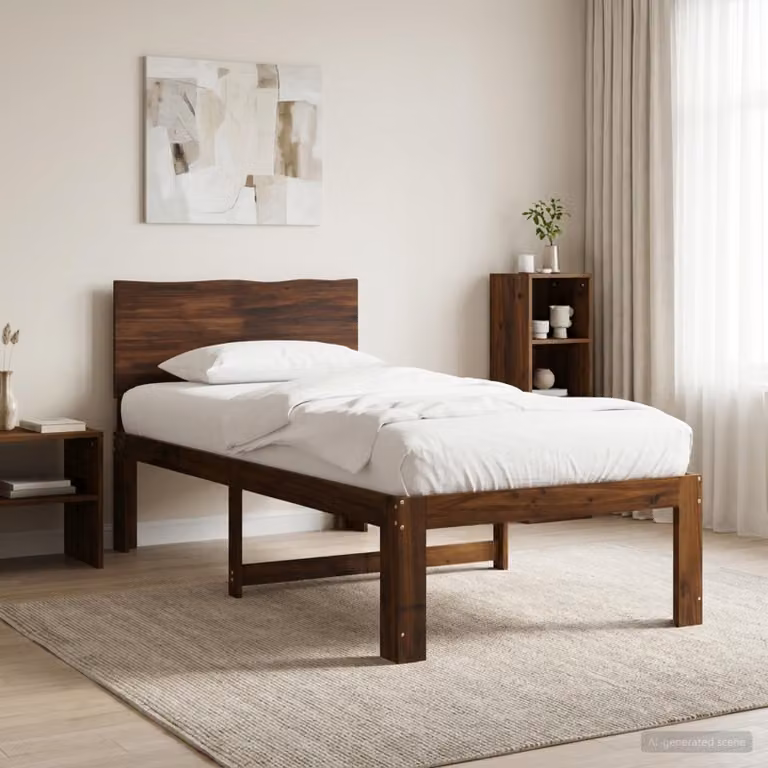 Letto Singolo con Testiera vidaXL ROSTOCK in Legno di Acacia Marrone Scuro L: 75 cm, P: 190 cm, H: 91 cm