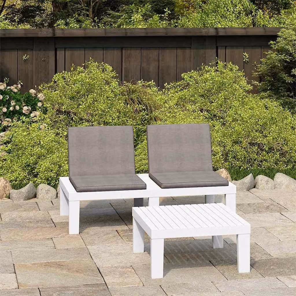 Set da giardino moderno vidaXL composto da divano a 2 posti e tavolino con cuscini bianchi