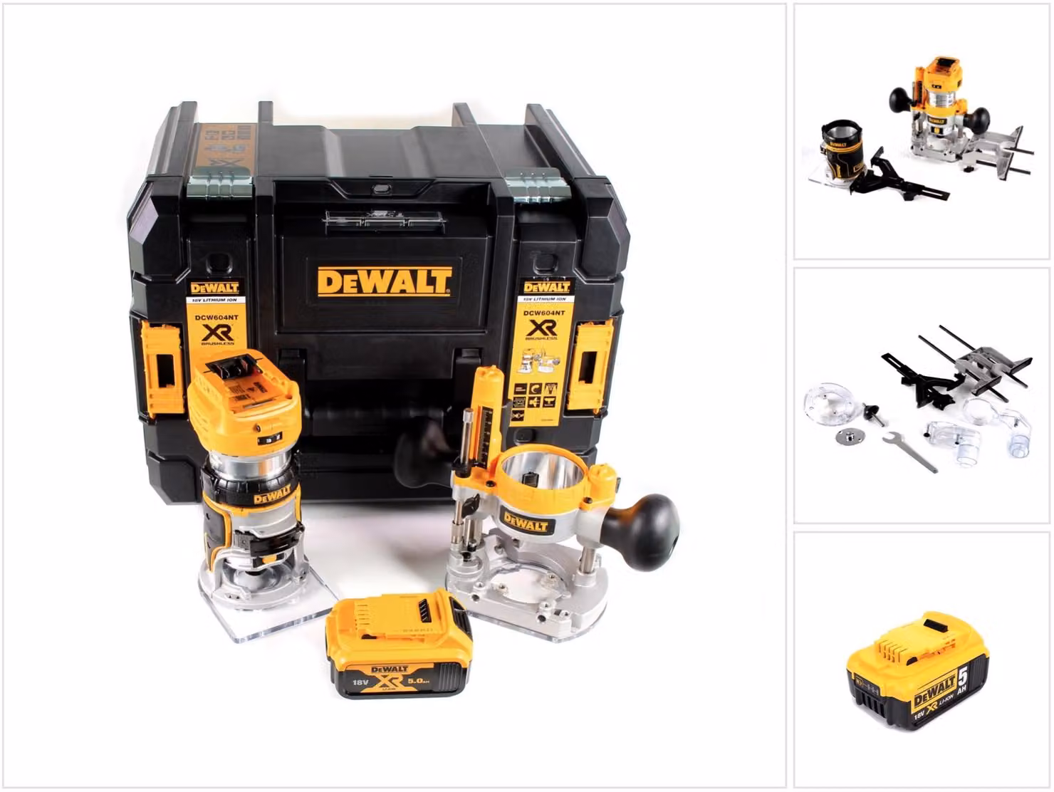 Fresa combinata a batteria DeWalt DCW 604 NT 18V 55mm + 1x batteria 5,0 Ah in TSTAK - senza caricabatterie