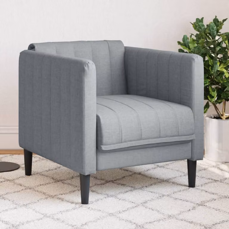 Poltrona lounge moderna vidaXL in tessuto grigio con braccioli e struttura in legno