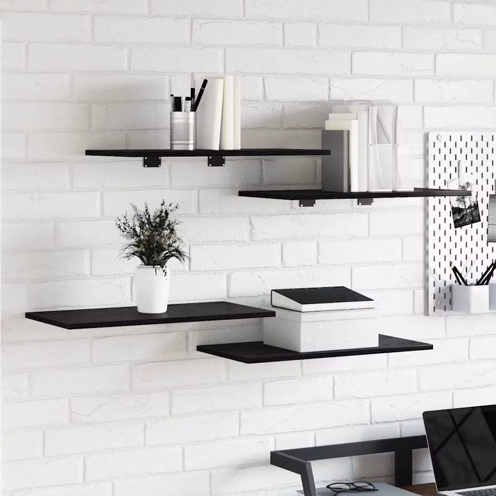 Set di 4 scaffali a parete vidaXL in MDF nero opaco, design minimalista, L 60 x P 30 x H 1,5 cm