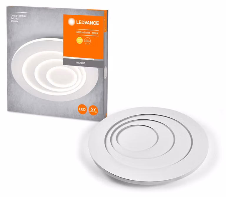 LEDVANCE ORBIS SPIRAL ROUND CL Plafoniera LED, bianca, 63W, 5500lm, diametro 685mm, distribuzione della luce molto omogenea, luce indiretta, modulo LED integrato, lunga durata, 3000K