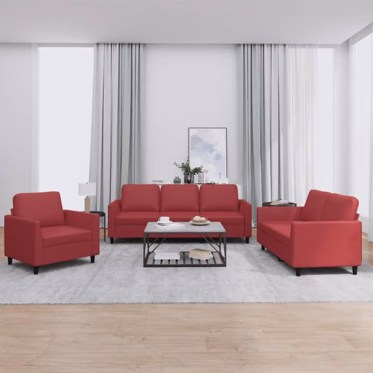 Set di divani vidaXL da 3 pezzi in similpelle rossa con cuscini, composto da un divano a 3 posti e un divano a 2 posti per il tuo soggiorno moderno