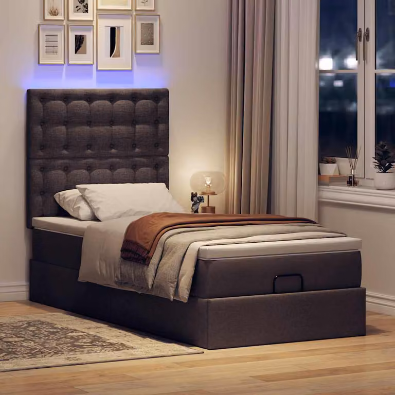 Maison Exclusive - Pouf Letto con Materasso e LED Marrone Scuro 90x200 cm Tessuto