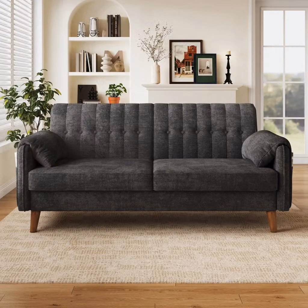 Divano a 2 posti Mivray in ciniglia grigio antracite con cuscini e coperture removibili, L: 161,5 cm, P: 83,5 cm, H: 79 cm – 2