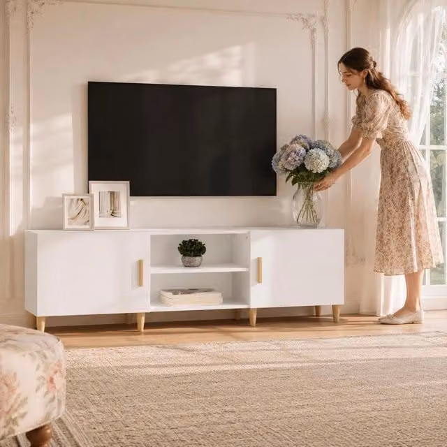 TV Cabinet White 150x30x50 Cm Wood-based Material