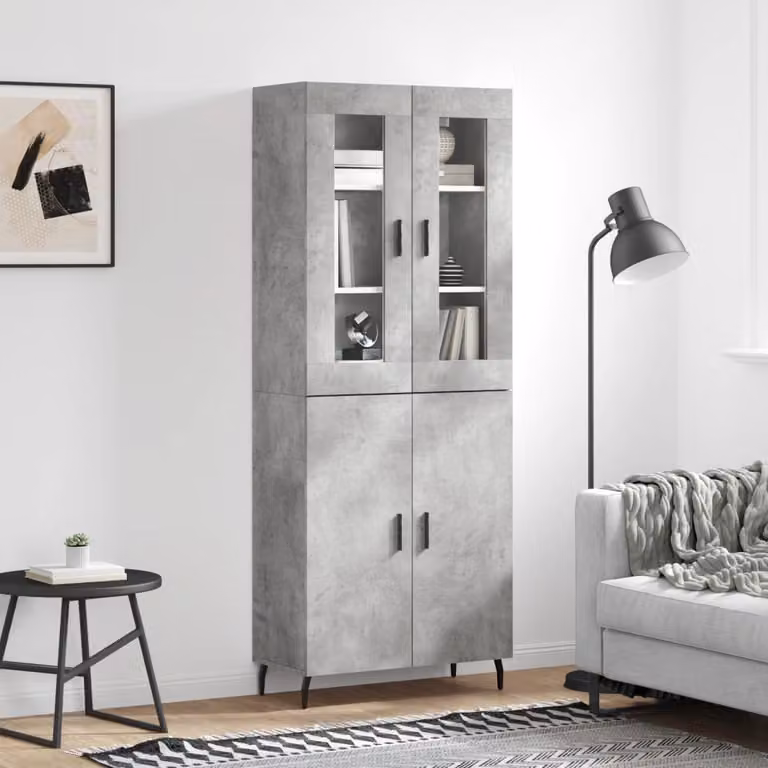 Credenza vidaXL in legno multistrato e metallo, Grigio, L: 69,5 cm, P: 34 cm, H: 180 cm