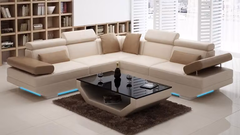 Ledersofa Sofa mit USB,Wohnlandschaft Ecksofa Garnitur Design Modern Sofa K5009B