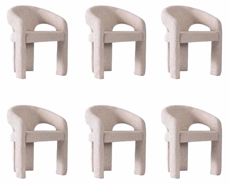 Set di 6 sedie moderne, beige, eleganti, imbottite, ideali per la sala da pranzo