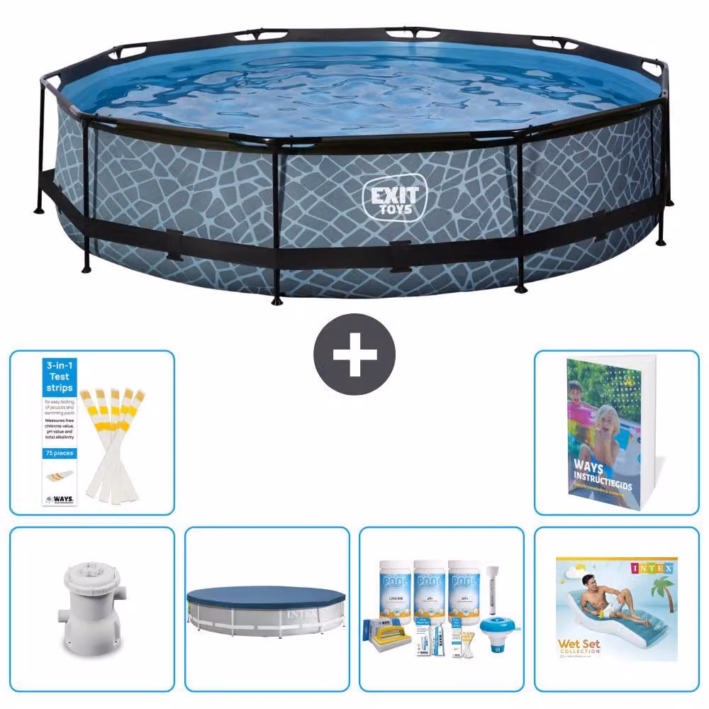 Piscina a sfioro "Exit Pool Rund" - Design effetto pietra - 360x76 cm - 5 pezzi - Modello S335