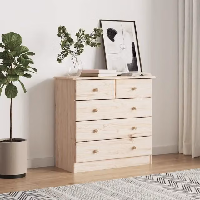 Cassettiera vidaXL in legno di pino naturale beige L: 77 cm, P: 35 cm, H: 73 cm